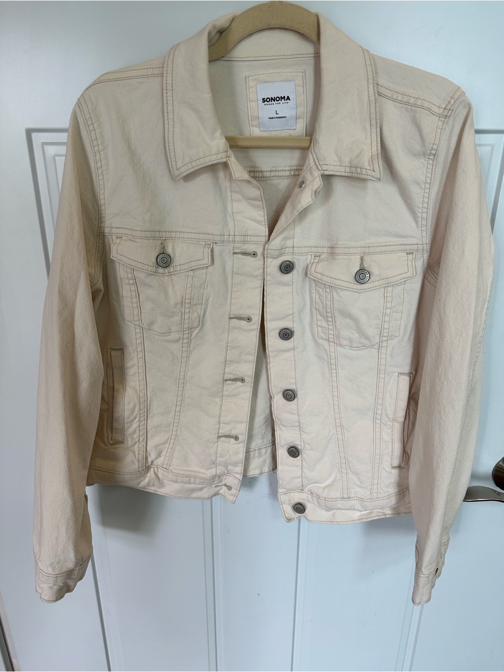 SONOMA Light Cream Denim Jacket with Button Front Off White Jean Large